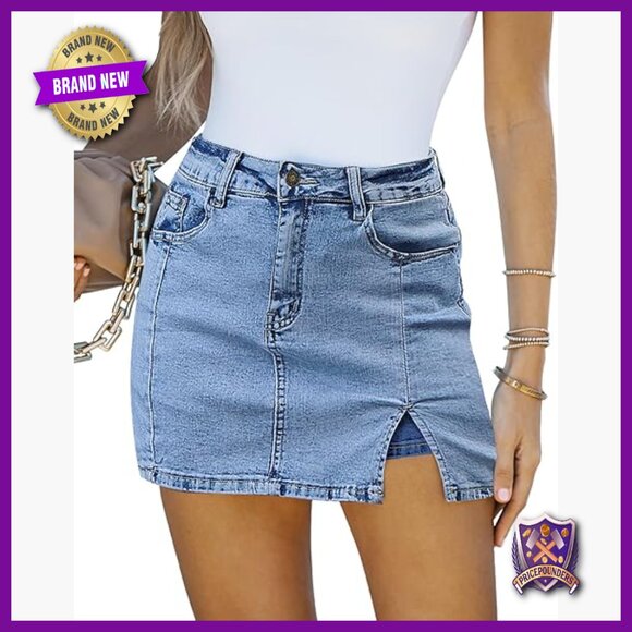 Pants - High Waisted Denim Skort with Side Split and Built-in Shorts